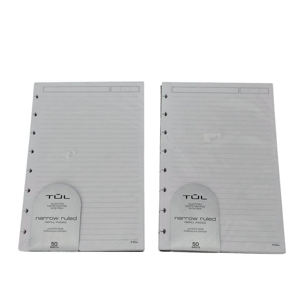 TUL Custom Note Taking System Narrow Ruled Paper Refills 2 Packs Junior Size NEW
